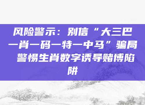 风险警示：别信“大三巴一肖一码一特一中马”骗局 警惕生肖数字诱导赌博陷阱