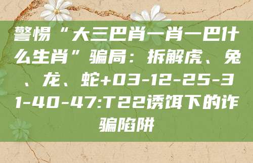 警惕“大三巴肖一肖一巴什么生肖”骗局：拆解虎、兔、龙、蛇+03-12-25-31-40-47:T22诱饵下的诈骗陷阱
