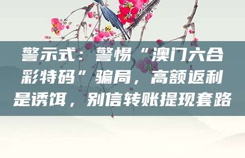 警示式：警惕“澳门六合彩特码”骗局，高额返利是诱饵，别信转账提现套路